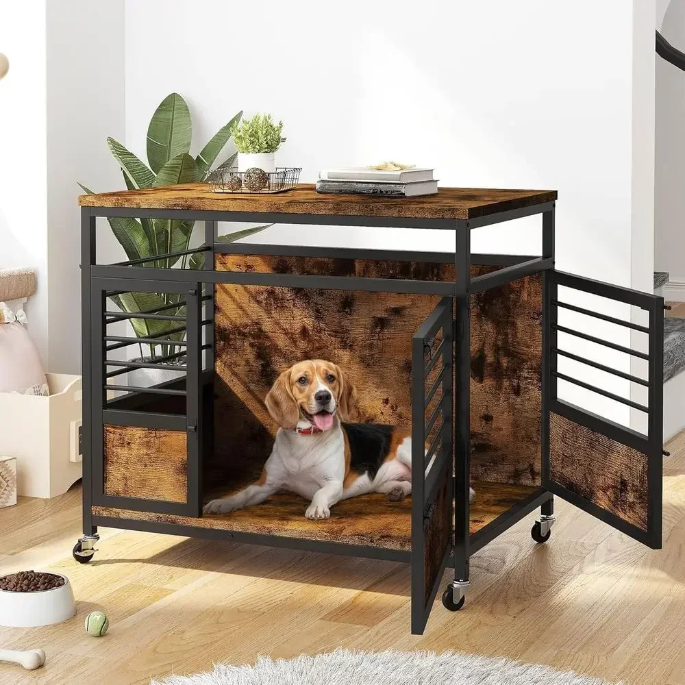 Indoor Wooden Dog Crate End Table, 32 for Small Dogs, Rustic Brown with Wheels
Indoor Wooden Dog Crate End Table, 32 for Small Dogs, Rustic Brown with Wheels