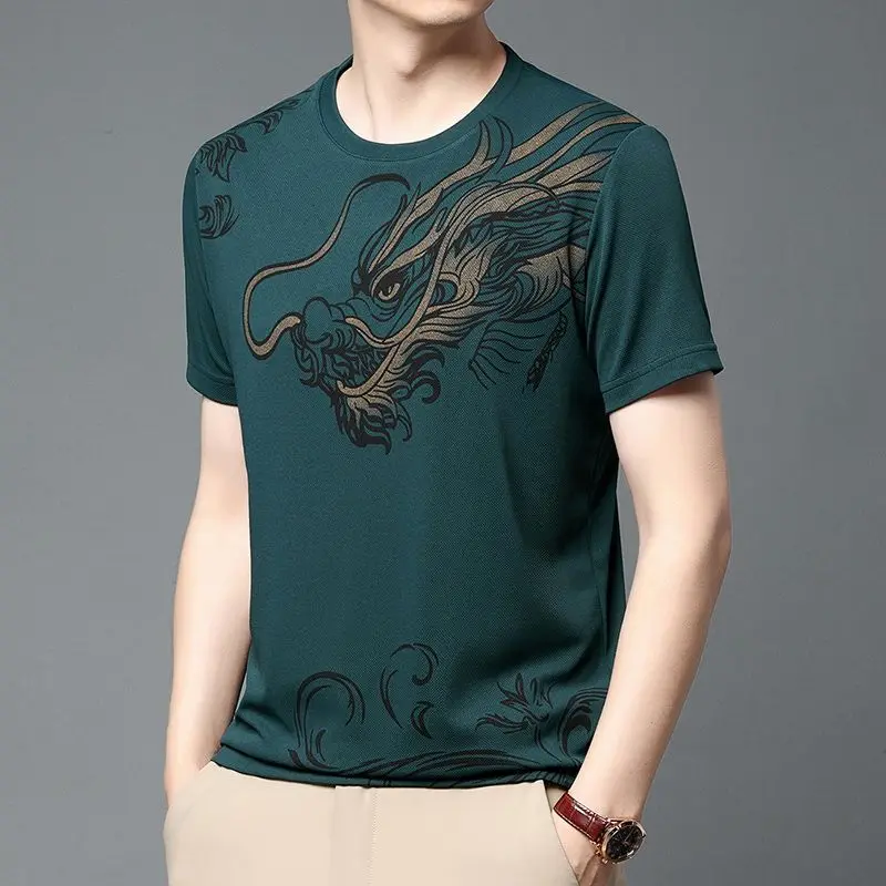 New summer simple and fashionable dragon pattern short sleeved printed round neck versatile breathable casual T-shirt for men
New summer simple and fashionable dragon pattern short sleeved printed round neck versatile breathable casual T-shirt for men