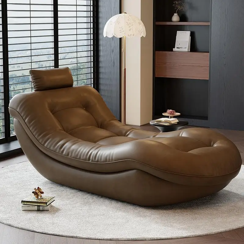 French retro living room balcony bedroom leather sofa Italian light luxury hotel curved single chaise longue
French retro living room balcony bedroom leather sofa Italian light luxury hotel curved single chaise longue
