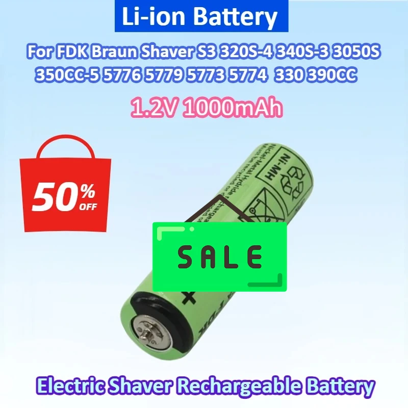 1.2V 1Ah NEW Battery for FDK Braun Shaver S3 320S-4 340S-3 350CC-5 5776 5779 5773 5774 3050S 330 390CC Pins on Both Ends
1.2V 1Ah NEW Battery for FDK Braun Shaver S3 320S-4 340S-3 350CC-5 5776 5779 5773 5774 3050S 330 390CC Pins on Both Ends