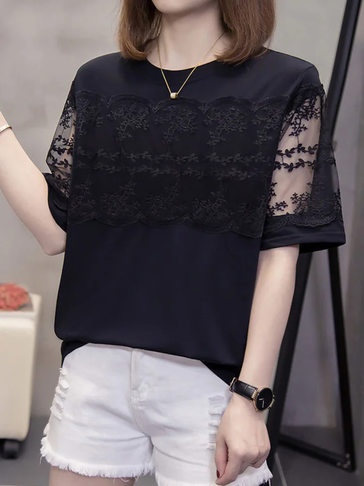 Oversize Lace Patchwork T-shirt Female Summer Casual Loose Short Sleeve Large Tshirt O-Neck Cotton Tees Tops Women Clothing
Oversize Lace Patchwork T-shirt Female Summer Casual Loose Short Sleeve Large Tshirt O-Neck Cotton Tees Tops Women Clothing