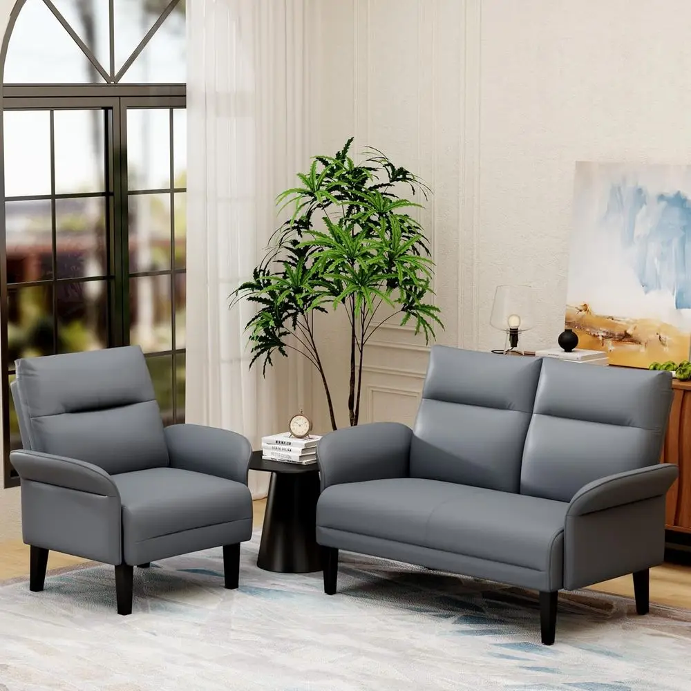 2-Piece Sofa Set: Modern Leather Living Room Loveseat and Accent Chair in Grey
2-Piece Sofa Set: Modern Leather Living Room Loveseat and Accent Chair in Grey