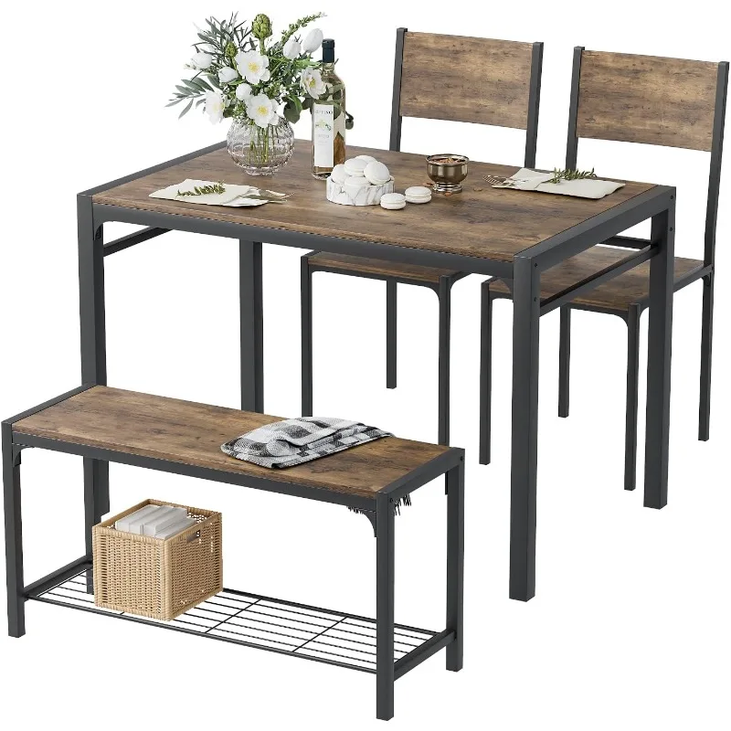 Kitchen Table and 2 Chairs for 4 with Bench, 4 Piece Dining Sets for Small Space, Brown
Kitchen Table and 2 Chairs for 4 with Bench, 4 Piece Dining Sets for Small Space, Brown