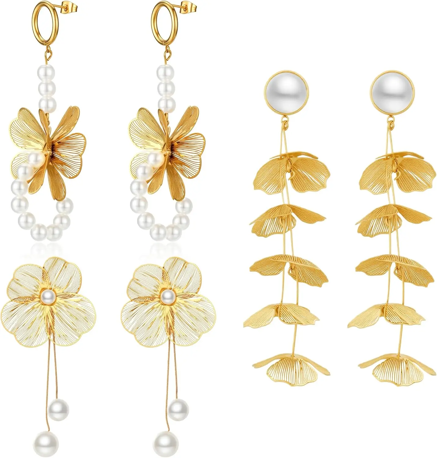 Pearl Drop Floral Dangle Earrings 18K Gold Plated Lightweight Hypoallergenic Jewelry Gift for Wedding Party
Pearl Drop Floral Dangle Earrings 18K Gold Plated Lightweight Hypoallergenic Jewelry Gift for Wedding Party