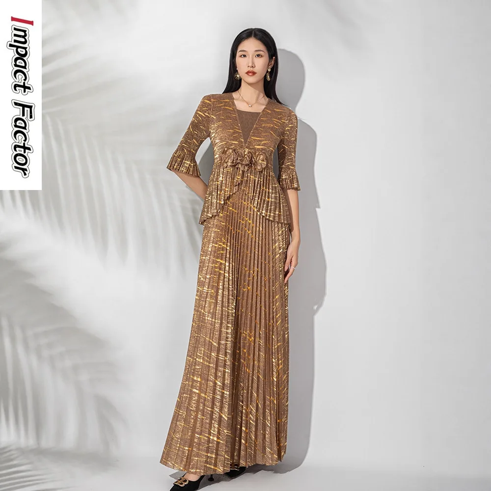 Miyake High-end Fashionable New Three-dimensional Flower Pleats Bronzing Elegant Foreign Style Loose Waist Long Dress
Miyake High-end Fashionable New Three-dimensional Flower Pleats Bronzing Elegant Foreign Style Loose Waist Long Dress