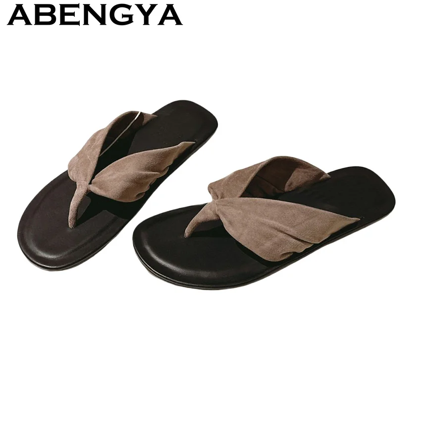 New Round Toe Flip Flops Flat Slippers Women Suede Leather Casual Beach loafers Shoes Woman Summer Fashion Mules Slippers Mujer
New Round Toe Flip Flops Flat Slippers Women Suede Leather Casual Beach loafers Shoes Woman Summer Fashion Mules Slippers Mujer
