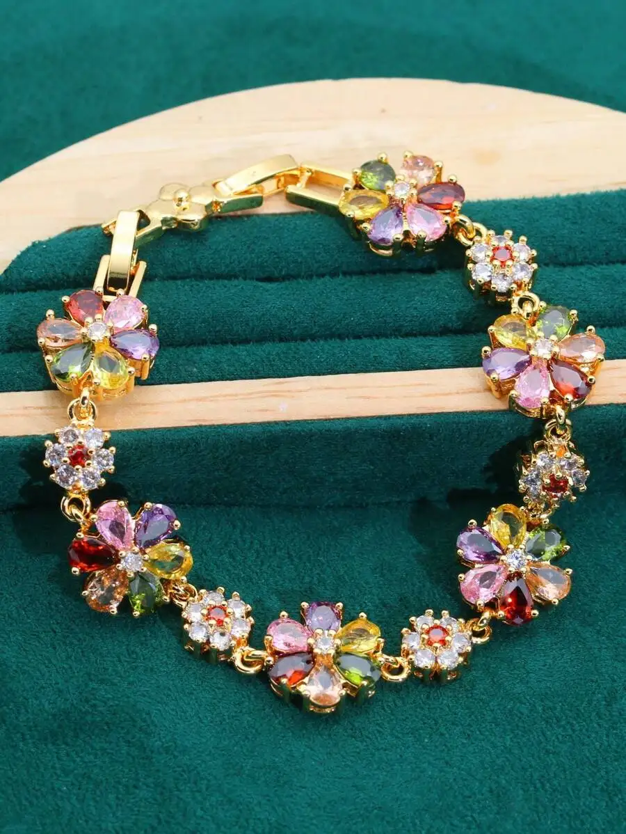 Colorful Cubic Zirconia Floral Charm Bracelet For Women Fashion Jewelry
Colorful Cubic Zirconia Floral Charm Bracelet For Women Fashion Jewelry