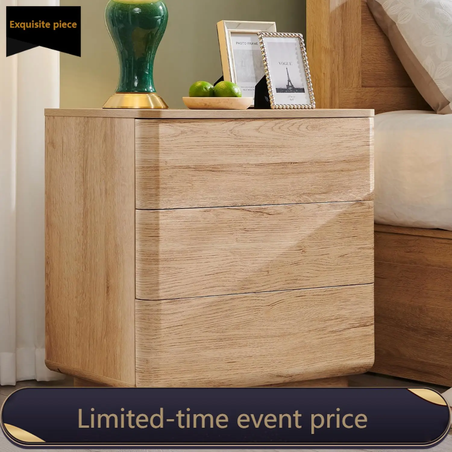 22 Inch Natural Oak Nightstand With Charging Station Three Drawer Bedside Table Push To Open Handleless Curved Profile Large End
22 Inch Natural Oak Nightstand With Charging Station Three Drawer Bedside Table Push To Open Handleless Curved Profile Large End