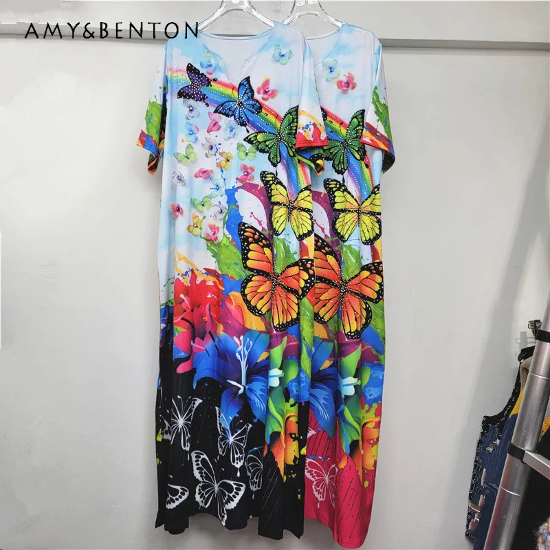 2025 Autumn New Women's Dress Loose Hand-painted Butterfly Print Rhinestone Slimming Vacation Style Long Dress Kawaii Clothes
2025 Autumn New Women's Dress Loose Hand-painted Butterfly Print Rhinestone Slimming Vacation Style Long Dress Kawaii Clothes