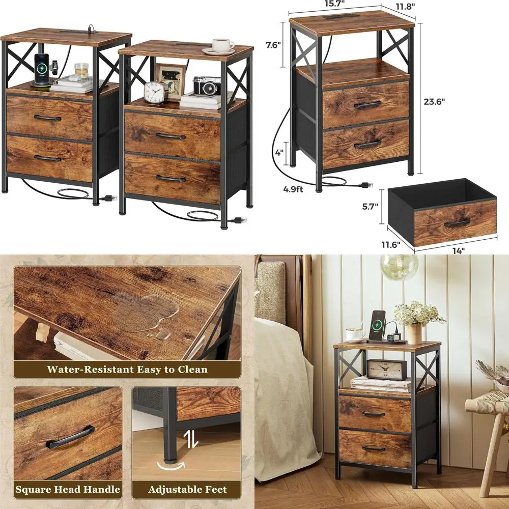 Pair of Rustic Brown Nightstands with USB-C Charging and Storage for Small Spaces
Pair of Rustic Brown Nightstands with USB-C Charging and Storage for Small Spaces
