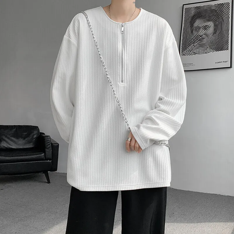 Spring Long Sleeved T-shirt Men Black White Casual Pleated T Shirt Men Streetwear Loose Zipper T Shirt Mens Top Large Size 4XL
Spring Long Sleeved T-shirt Men Black White Casual Pleated T Shirt Men Streetwear Loose Zipper T Shirt Mens Top Large Size 4XL