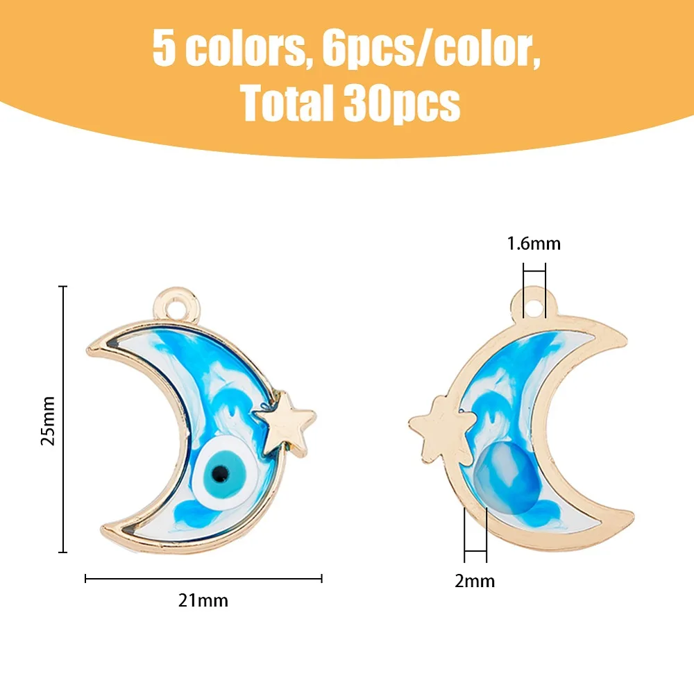 30Pcs 5 Colors Alloy Enamel Pendants Golden Moon with Star Mixed Color 25x21x2mm Hole: 1.6mm 6pcs/color
30Pcs 5 Colors Alloy Enamel Pendants Golden Moon with Star Mixed Color 25x21x2mm Hole: 1.6mm 6pcs/color