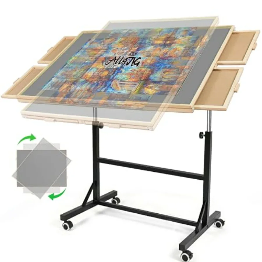 Puzzle table for home use, wood, natural brown, 1500-piece capacity with legs, wheels, 4 drawers, cover, vertical placement, up
Puzzle table for home use, wood, natural brown, 1500-piece capacity with legs, wheels, 4 drawers, cover, vertical placement, up