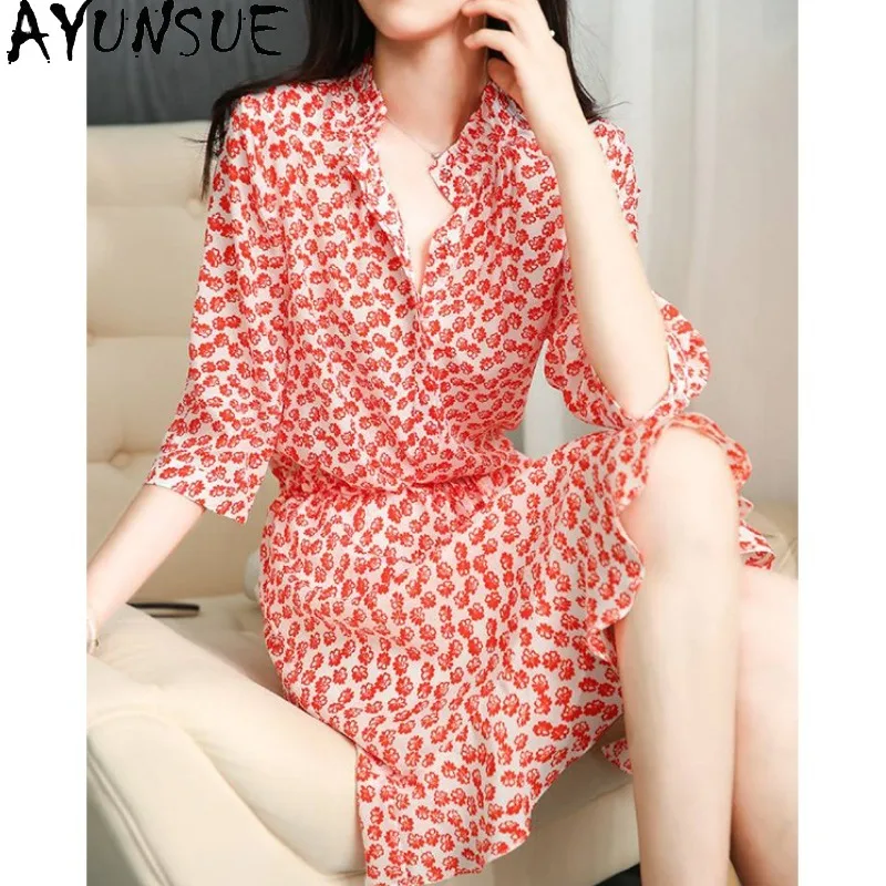 AYUNSUE 100% Silk Women's Casual Dresses Tea Break Floral Dress Summer Dresses 2026 Stylish Woman Clothes High Quality Vestidos
AYUNSUE 100% Silk Women's Casual Dresses Tea Break Floral Dress Summer Dresses 2026 Stylish Woman Clothes High Quality Vestidos