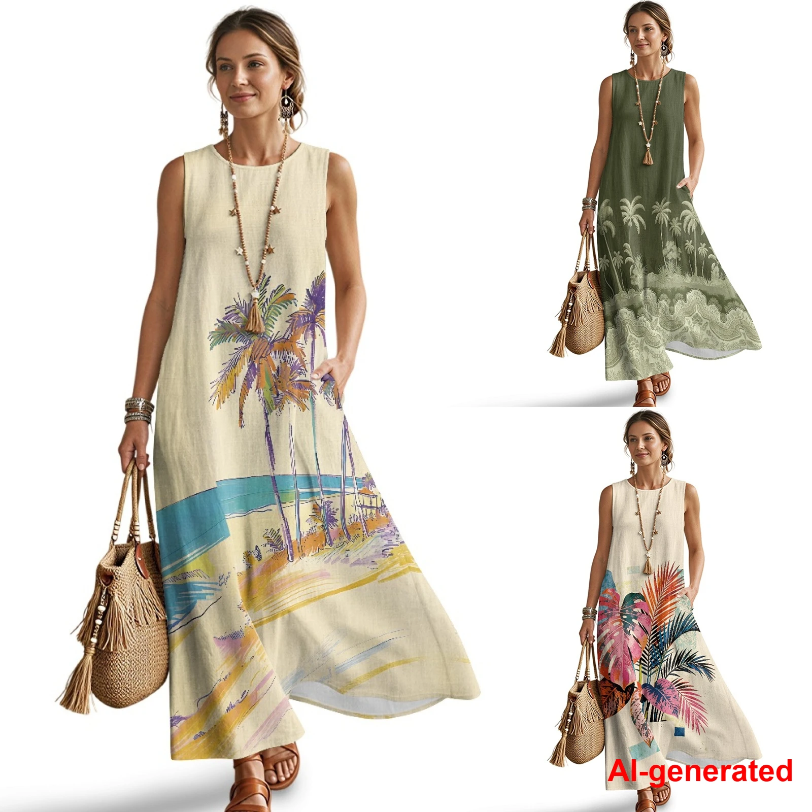 INSTANTARTS Imitation Linen Loose Vest Long Skirt Holiday Palm Trees Womens Summer Casual Dress Sleeveless Women's Maxi Dress
INSTANTARTS Imitation Linen Loose Vest Long Skirt Holiday Palm Trees Womens Summer Casual Dress Sleeveless Women's Maxi Dress