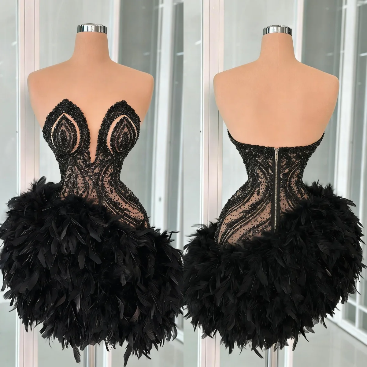 Black Short Prom Dresses Feathers Sleeveless Elegant Cocktail Dresses Dance Performance Gowns Vestidos De Customized
Black Short Prom Dresses Feathers Sleeveless Elegant Cocktail Dresses Dance Performance Gowns Vestidos De Customized