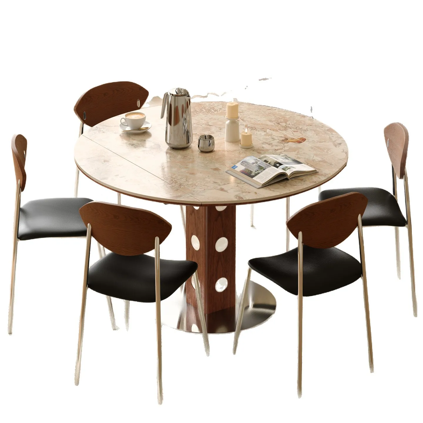 Medieval solid wood walnut travertine rock slab dining table stacked and retractable square and round dual-purpose Berg round
Medieval solid wood walnut travertine rock slab dining table stacked and retractable square and round dual-purpose Berg round