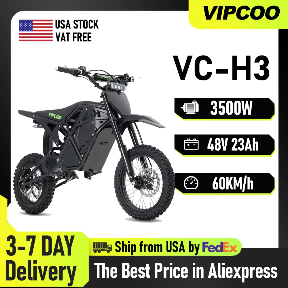 VIPCOO H3 Электрический велосипед для бездорожья 3500 Вт 48V23AH Электрический мотоцикл с толстыми шинами и азотной подвеской E Dirt Bike для подростков и взрослых
VIPCOO H3 Электрический велосипед для бездорожья 3500 Вт 48V23AH Электрический мотоцикл с толстыми шинами и азотной подвеской E Dirt Bike для подростков и взрослых