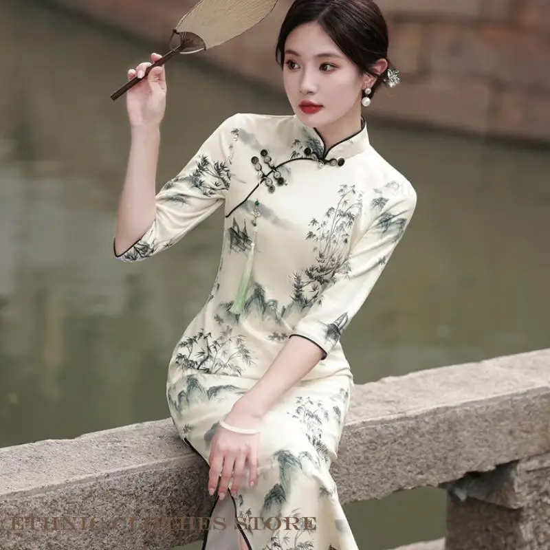 Plus Size 4XL Chinese Classical Qipao Women Dress Vintage Button Mandarin Collar Cheongsam Elegant Print Half Sleeve Vestidos
Plus Size 4XL Chinese Classical Qipao Women Dress Vintage Button Mandarin Collar Cheongsam Elegant Print Half Sleeve Vestidos