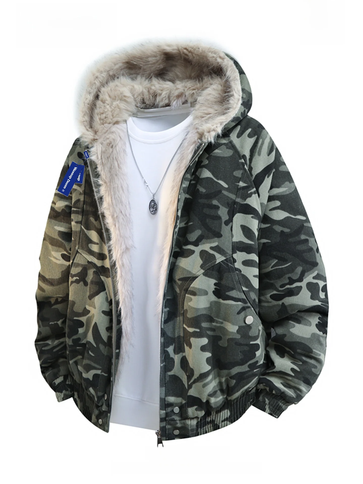 Мужская осенняя теплая свободная куртка-парка Wassup Dozen American Style с камуфляжным принтом, меховым воротником и утепленной подкладкой из флиса
Мужская осенняя теплая свободная куртка-парка Wassup Dozen American Style с камуфляжным принтом, меховым воротником и утепленной подкладкой из флиса