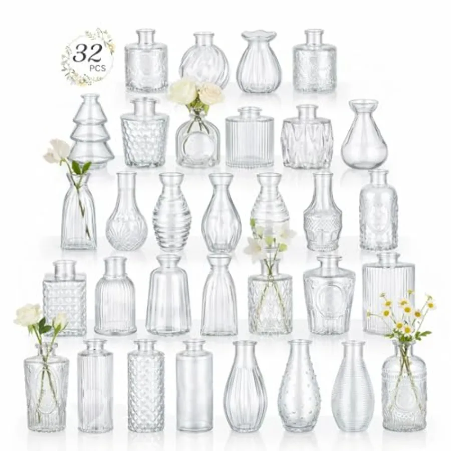 32 Pack Flower Vase Mini Glass Bud Vases Vintage Small Vases for Centerpiece Table Wedding Decorations Home Decor Party
32 Pack Flower Vase Mini Glass Bud Vases Vintage Small Vases for Centerpiece Table Wedding Decorations Home Decor Party