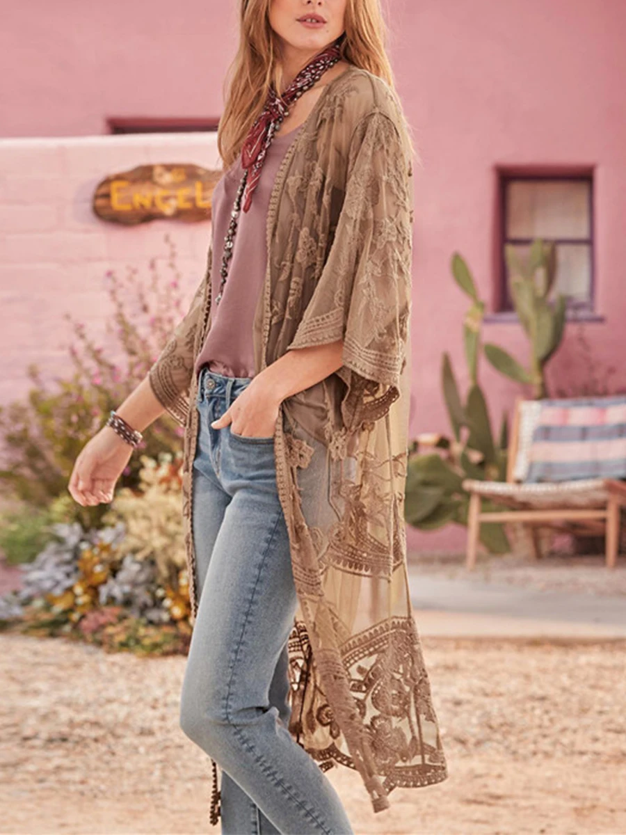 Ladies Casual Embroidered Holiday Sun Protection Cardigan Beachwear Cardigan Solid Color 3/4 Sleeve Sheer Flower Cover Up
Ladies Casual Embroidered Holiday Sun Protection Cardigan Beachwear Cardigan Solid Color 3/4 Sleeve Sheer Flower Cover Up