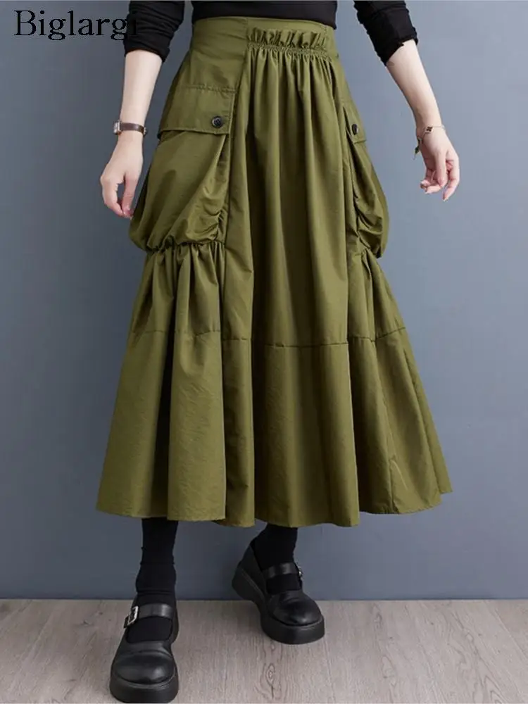 Elastic High Waist Fashion Ruffle Pleated Ladies Skirts Spring Autumn Cargo Midi Skirt Women Oversized Loose Casual Woman Skirt
Elastic High Waist Fashion Ruffle Pleated Ladies Skirts Spring Autumn Cargo Midi Skirt Women Oversized Loose Casual Woman Skirt
