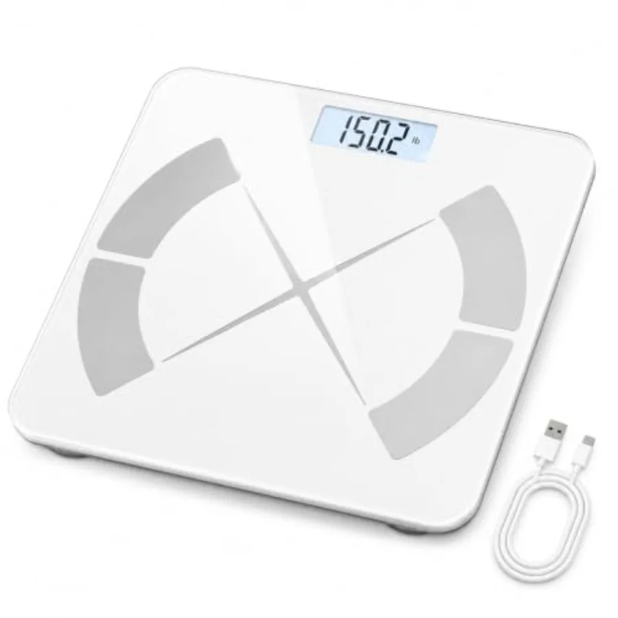 Bluetooth bathroom scale for home use, tempered glass, white, 18-body-metric tracking and trend analysis with 400 lbs capacity
Bluetooth bathroom scale for home use, tempered glass, white, 18-body-metric tracking and trend analysis with 400 lbs capacity