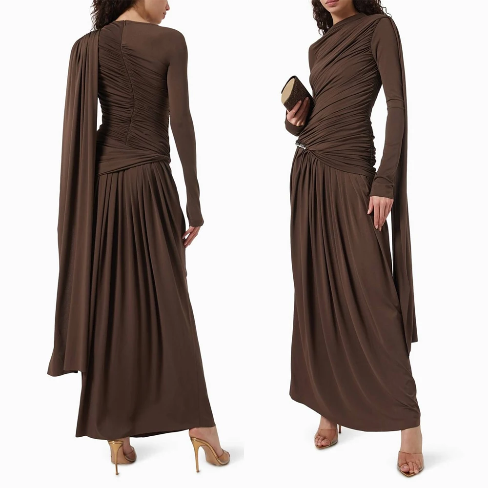 Dubai Dresses for Special Events Spandex Sheath/Column Celebrity Dress Brown High Collar Pleat Draped Ruched Formal Evening Gown
Dubai Dresses for Special Events Spandex Sheath/Column Celebrity Dress Brown High Collar Pleat Draped Ruched Formal Evening Gown