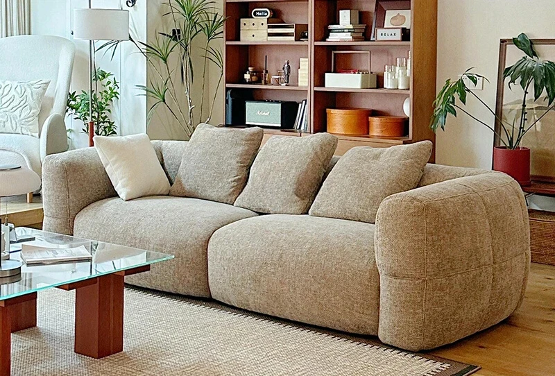 Big white sofa French light coffee tofu block fabric retro module combination
Big white sofa French light coffee tofu block fabric retro module combination