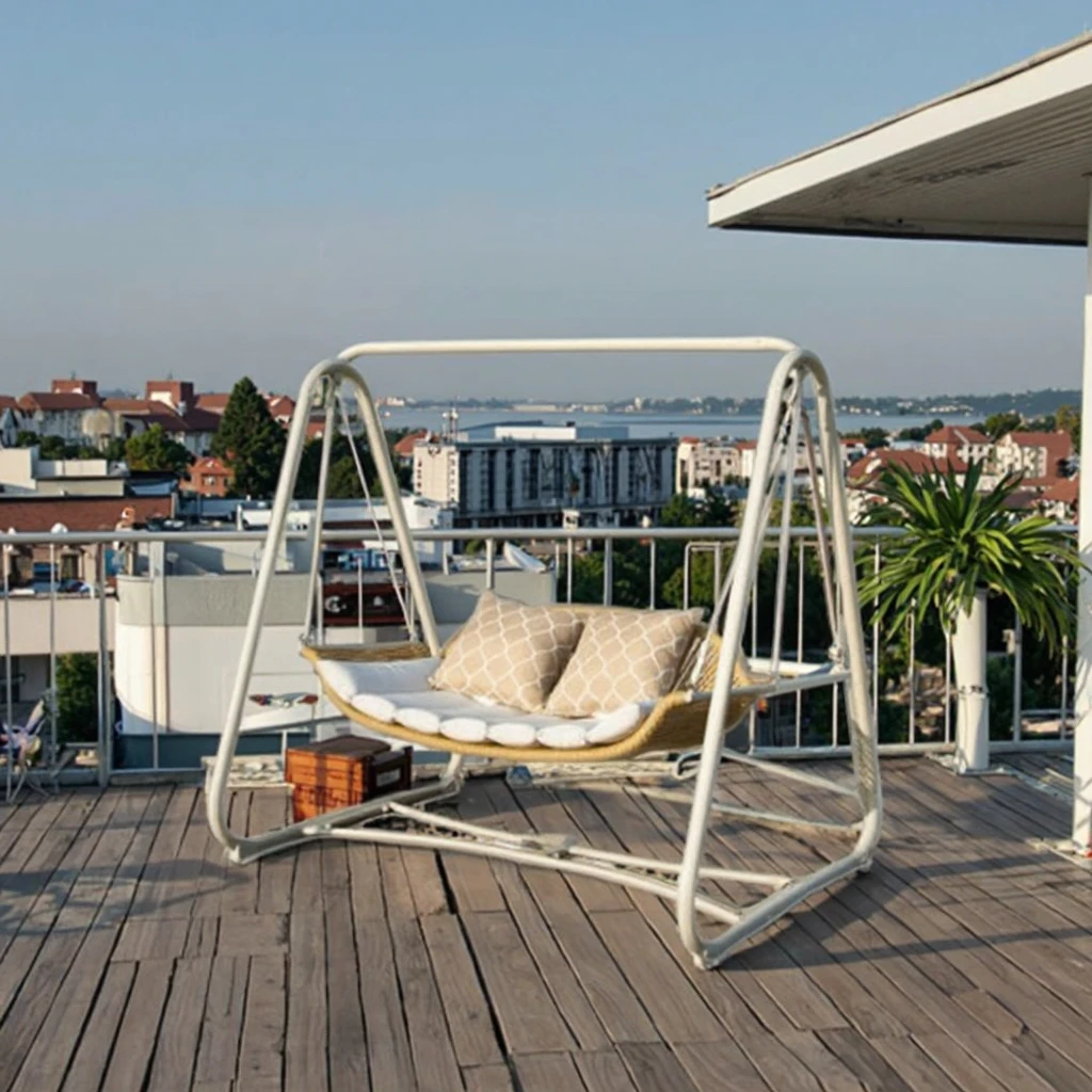 Современные эргономичные металлические уличные качели для веранды с всепогодными съемными моющимися подушками, навесом и беседкой. Уличная мебель.
Современные эргономичные металлические уличные качели для веранды с всепогодными съемными моющимися подушками, навесом и беседкой. Уличная мебель.