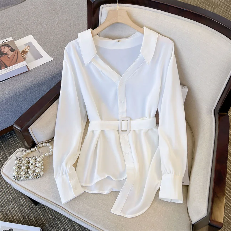 Spring Summer White Shirt Women's Clothing Solid Design French Chic V-neck Long Sleeved Irregular Shirt Female Casual Tops
Spring Summer White Shirt Women's Clothing Solid Design French Chic V-neck Long Sleeved Irregular Shirt Female Casual Tops