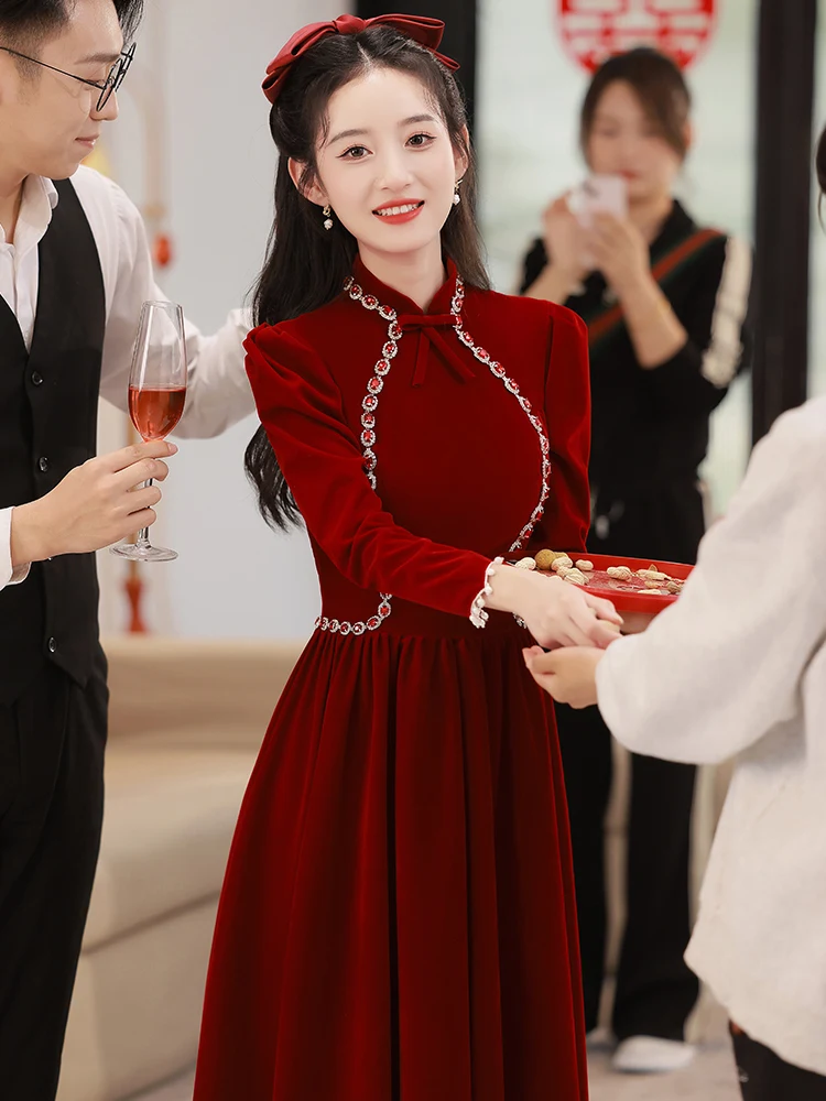 Red Velvet Chinese Sle Wedding Dr Long Evening Gown for Engagement Parties Wearable Daily ort Sve Zipper Ba Sle
Red Velvet Chinese Sle Wedding Dr Long Evening Gown for Engagement Parties Wearable Daily ort Sve Zipper Ba Sle