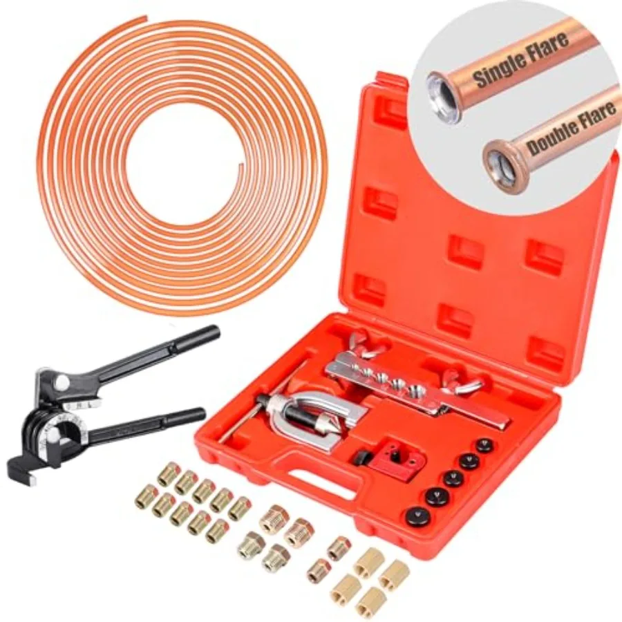 25 Feet Copper Coated 16 Fittings and 4 Threads Unions + Double and Single Flaring Tool ( Cutter And 5 Adapters) +
25 Feet Copper Coated 16 Fittings and 4 Threads Unions + Double and Single Flaring Tool ( Cutter And 5 Adapters) +