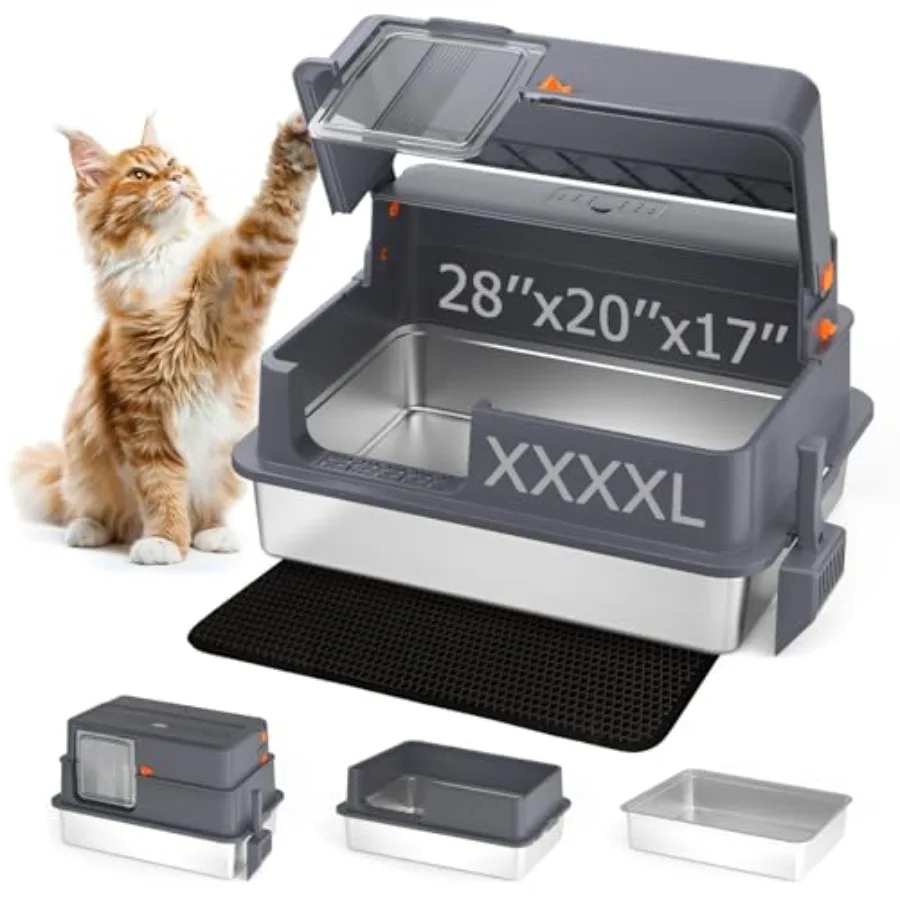Enclosed XXXXL Stainless Steel Litter Box, 28" L x 20" W x 17" H, Side Entry Extra Large Metal Cat Litter Box with Lid for Big
Enclosed XXXXL Stainless Steel Litter Box, 28" L x 20" W x 17" H, Side Entry Extra Large Metal Cat Litter Box with Lid for Big