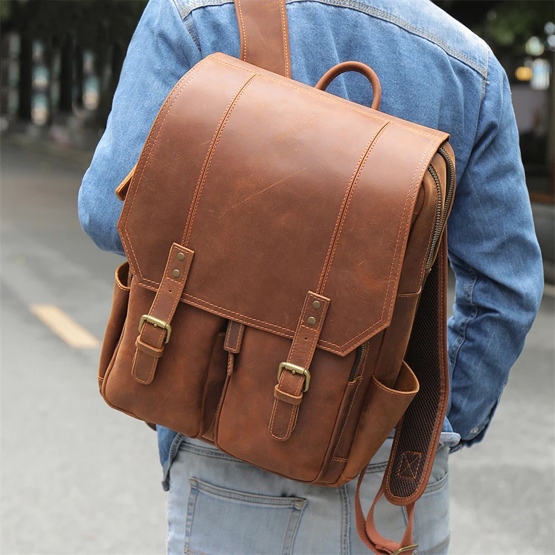 Vintage Fashion Leather Backpack Real Cowskin Backpacks Crazy Horse Leather Daypacks Men Male Leather Bag
Vintage Fashion Leather Backpack Real Cowskin Backpacks Crazy Horse Leather Daypacks Men Male Leather Bag