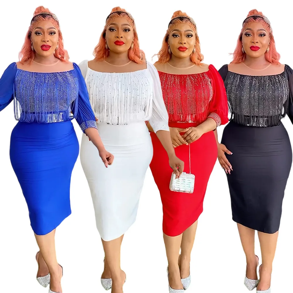 Elegant Bodycon Dresses for Women O Neck Three Quarter Sleeve Diamond Tassel Sheath Package Hips Mid Calf Professional Work Robe
Elegant Bodycon Dresses for Women O Neck Three Quarter Sleeve Diamond Tassel Sheath Package Hips Mid Calf Professional Work Robe