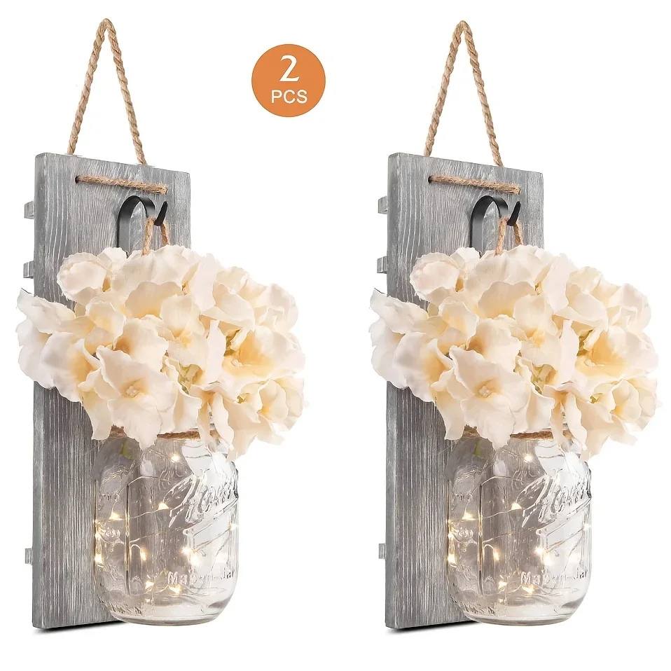 Rustic Farmhouse Set of 2 Mason Jar Wall Sconces with Ivory Hydrangea Flowers & Clear Glass Jars / Handmade Natural Wood Verti
Rustic Farmhouse Set of 2 Mason Jar Wall Sconces with Ivory Hydrangea Flowers & Clear Glass Jars / Handmade Natural Wood Verti