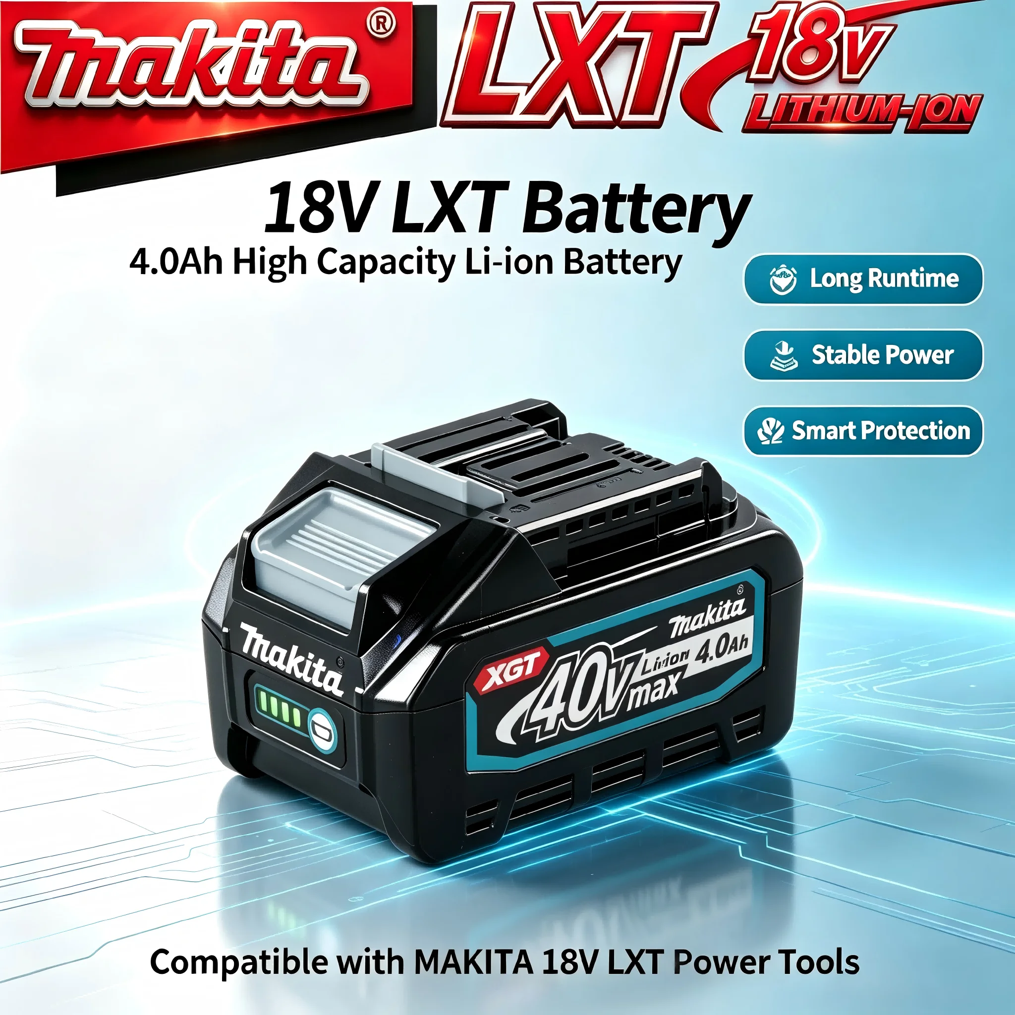 Makita 40V Max XGT 4.0Ah Lithium-ion Battery Long Working Time Replacement Battery Compatible with All XGT Cordless Power Tools
Makita 40V Max XGT 4.0Ah Lithium-ion Battery Long Working Time Replacement Battery Compatible with All XGT Cordless Power Tools