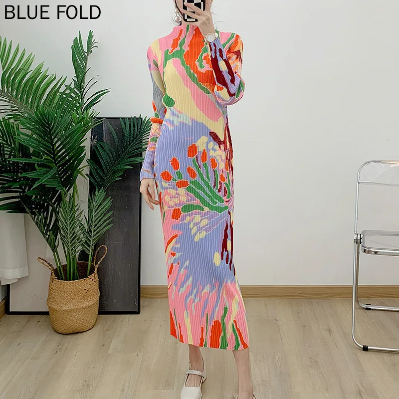MIYAKE-Pleated Printed Dress for Women Straight Long Dress Half-High Collar Elegant Pleated, Large Size, Spring and Autumn Style
MIYAKE-Pleated Printed Dress for Women Straight Long Dress Half-High Collar Elegant Pleated, Large Size, Spring and Autumn Style