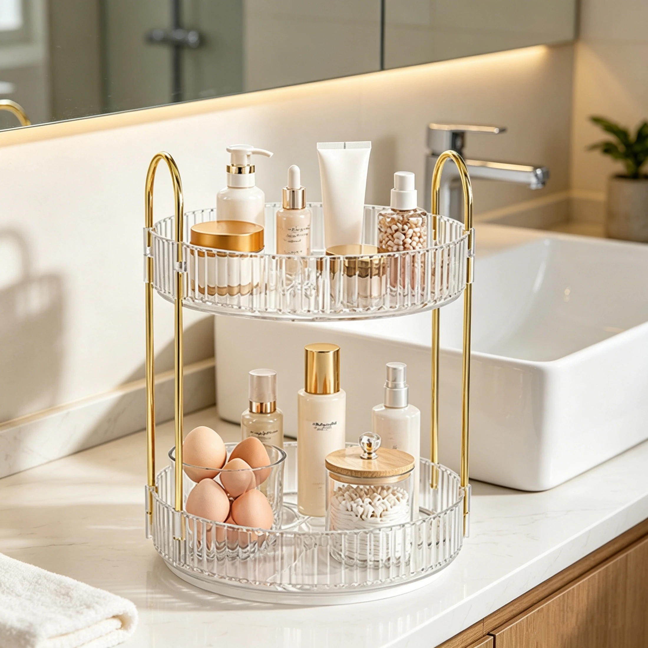 1PCS-360° rotating makeup storage box, large capacity skin care and cosmetics storage,of perfume storage box, with makeup brush holder, suitable for bedroom, bathroom, dresser workbench
1PCS-360° rotating makeup storage box, large capacity skin care and cosmetics storage,of perfume storage box, with makeup brush holder, suitable for bedroom, bathroom, dresser workbench