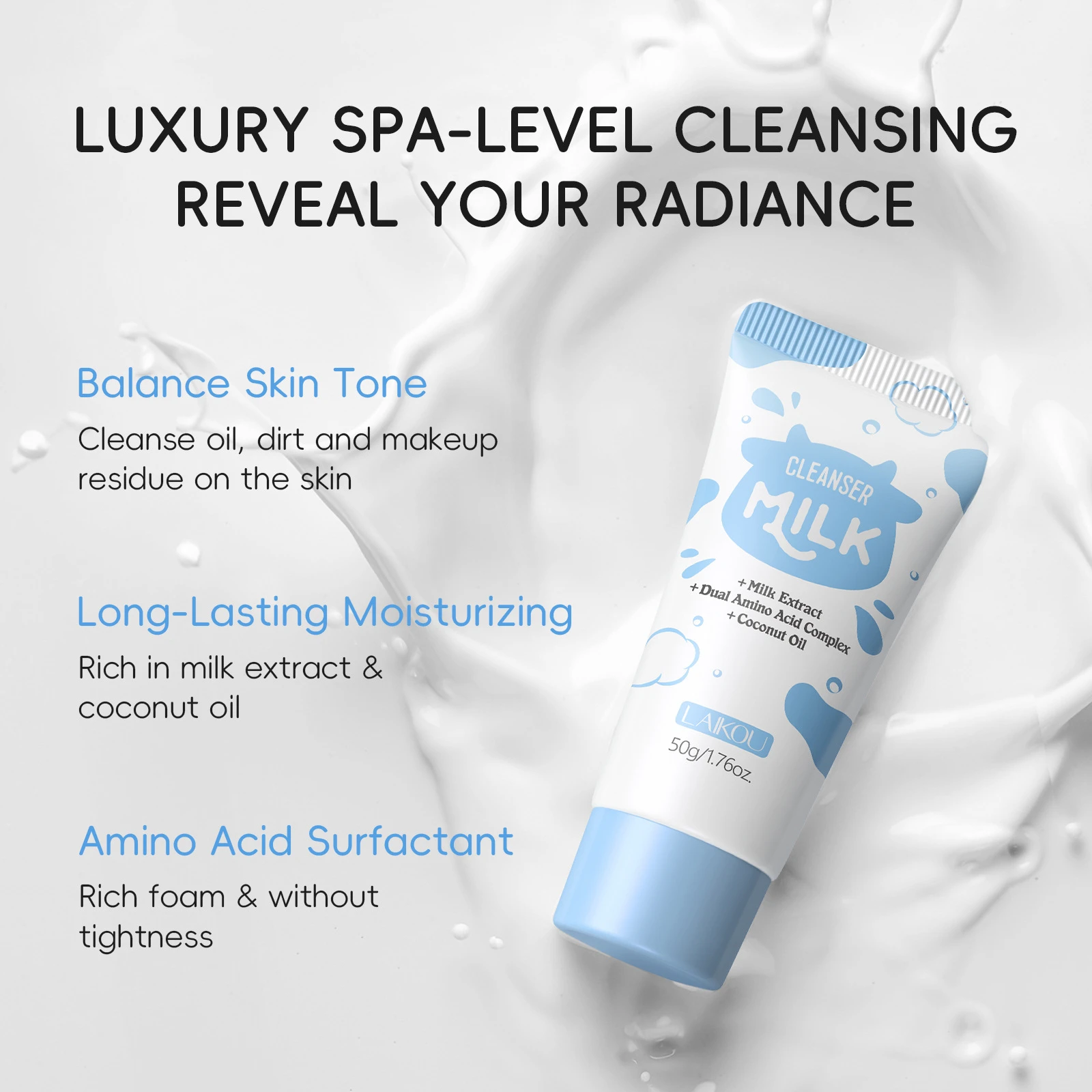 LAIKOU 50ml Milk Facial Cleanser Moisturizing Face Wash Pore Cleansing Gentle Non Irritating Women Men Skincare
LAIKOU 50ml Milk Facial Cleanser Moisturizing Face Wash Pore Cleansing Gentle Non Irritating Women Men Skincare