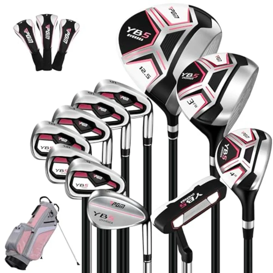 Women's golf club set for beginners: lightweight graphite shafts, pink and white color scheme, includes driver, fairway wood, h
Women's golf club set for beginners: lightweight graphite shafts, pink and white color scheme, includes driver, fairway wood, h