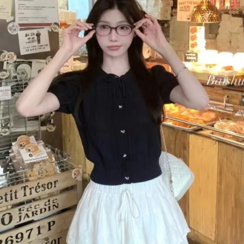 Casual Pearl round Ne ort Sve Knitted T-irt Women's Early Spring Slimming Bubble Sve Top Summer Commute Sle
Casual Pearl round Ne ort Sve Knitted T-irt Women's Early Spring Slimming Bubble Sve Top Summer Commute Sle