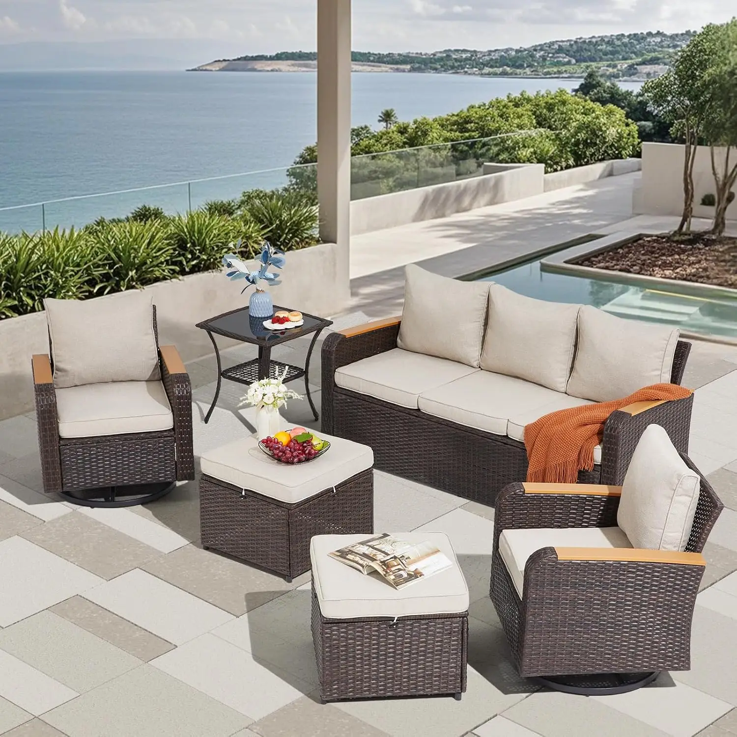 6 Pieces Wicker Patio Furniture Sets, Patio Conversation Set PE Rattan Sectional Sofa with Swivel Chairs Ideal for, Custom
6 Pieces Wicker Patio Furniture Sets, Patio Conversation Set PE Rattan Sectional Sofa with Swivel Chairs Ideal for, Custom