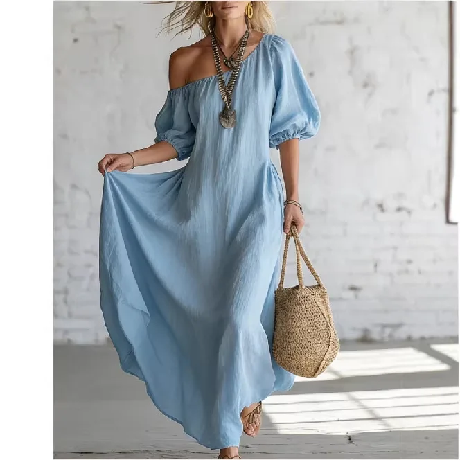 2026 European and American vacation style one-word collar linen bubble sleeves loose and thin long skirt
2026 European and American vacation style one-word collar linen bubble sleeves loose and thin long skirt