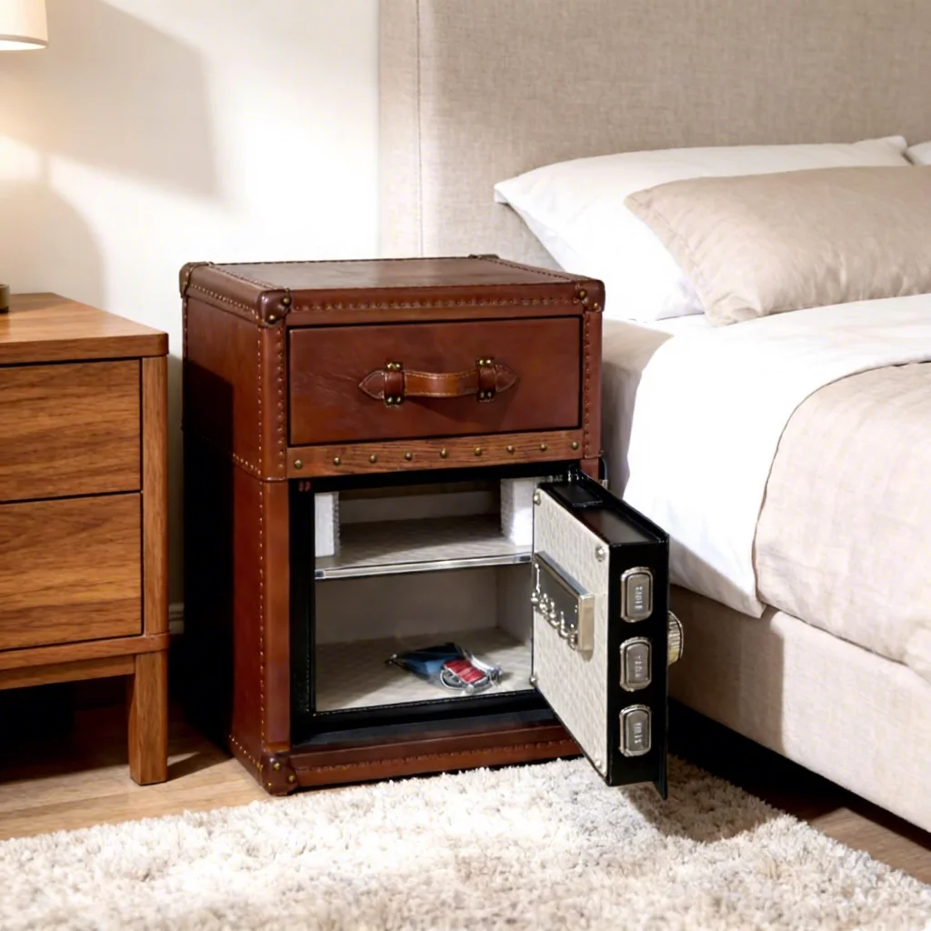 Top Grain Leather Metal Locker Drawer Retro Box Concealed Safe for Bedrooms
Top Grain Leather Metal Locker Drawer Retro Box Concealed Safe for Bedrooms