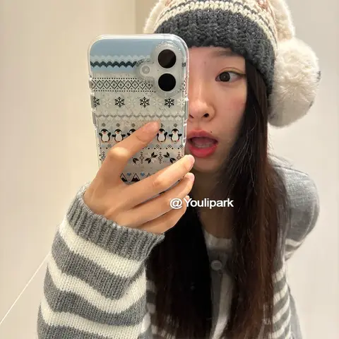 เคสโทรศัพท์ลายเกล็ดหิมะเพนกวินน่ารักสไตล์แฟร์ไอส์แลนด์ สำหรับ iPhone 17 16 15 14 13 12 11 Pro Max 8 7 Plus Mini รุ่น Y2K