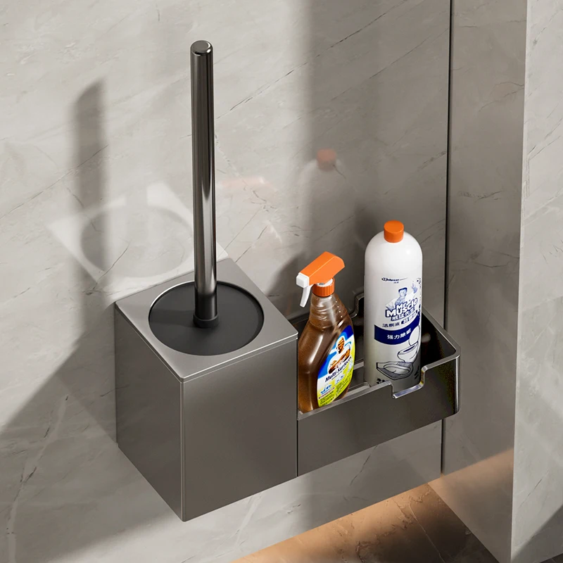 Space aluminum toilet brush wall-mounted shelf toilet bathroom household no dead ends floor placement 
Space aluminum toilet brush wall-mounted shelf toilet bathroom household no dead ends floor placement