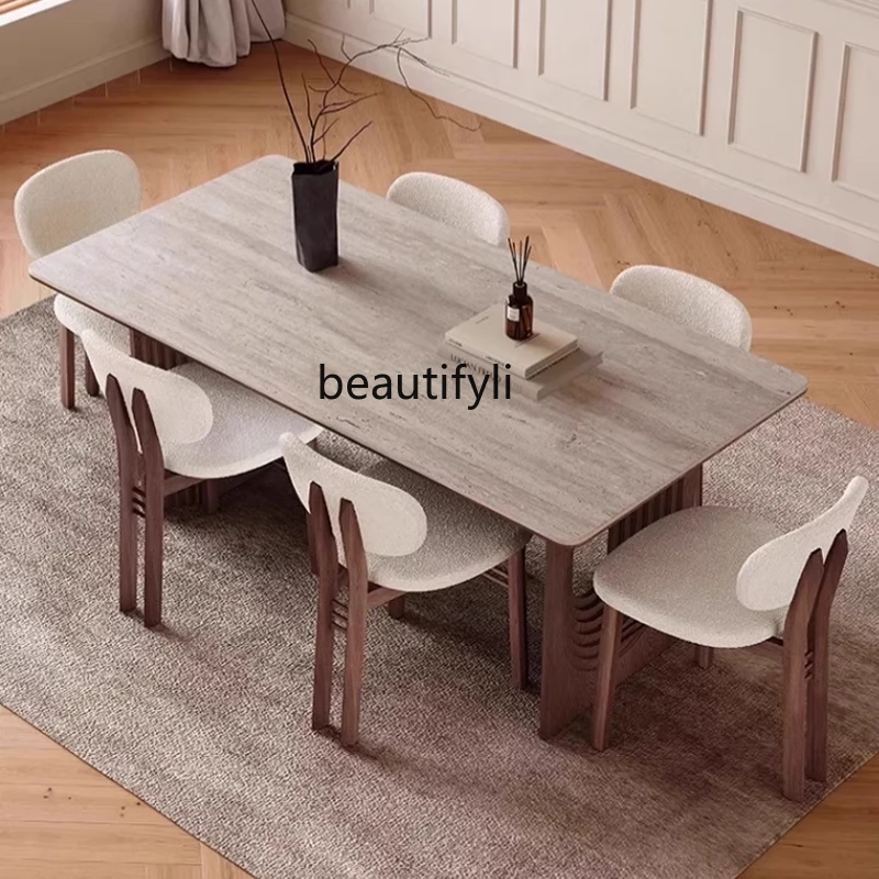 Medieval dining table Modern simple solid wood rectangular walnut color small apartment household rock slab dining table
Medieval dining table Modern simple solid wood rectangular walnut color small apartment household rock slab dining table